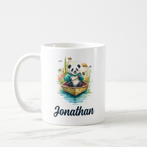 Personalized Fishing Panda in a Boat Coffee Mug