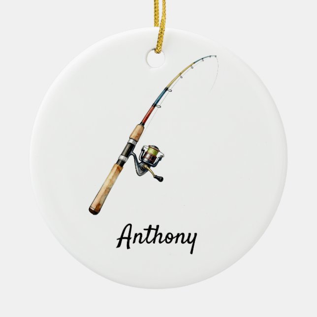 Personalized Fishing Rod Custom Name Ornament (Front)