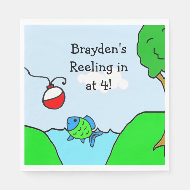 Personalized Fishing Themed Boy's Birthday Party Napkins (Front)