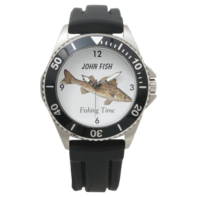 Personalized "Fishing Time" With Walleye Pike Watch (Front)