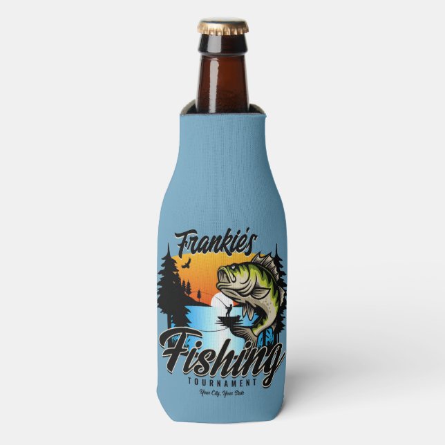 Personalized Fishing Tournament Fish Angler Trout  Bottle Cooler (Bottle Front)