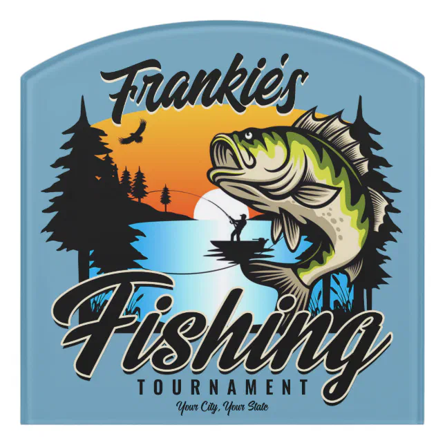 Personalized Fishing Tournament Fish Angler Trout Door Sign