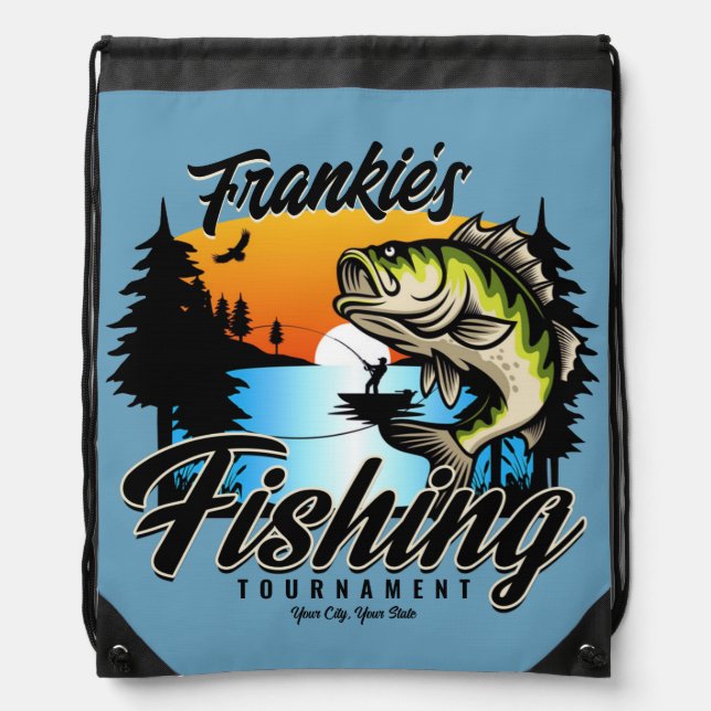 Personalized Fishing Tournament Fish Angler Trout  Drawstring Bag (Front)