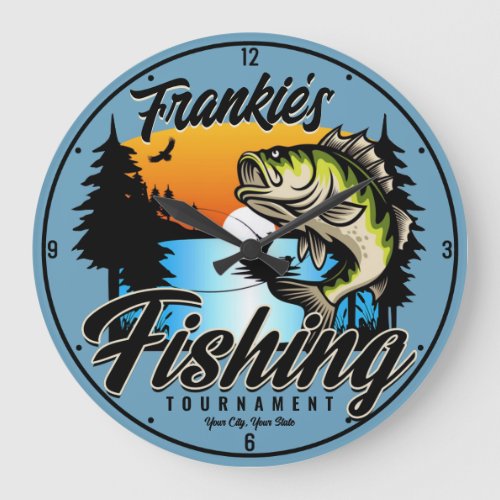 Personalized Fishing Tournament Fish Angler Trout Large Clock