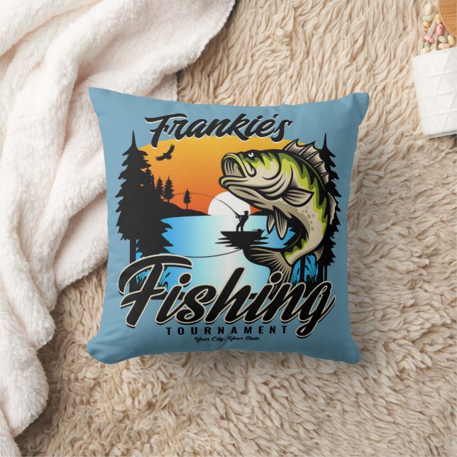Personalized Fishing Tournament Fish Angler Trout Throw Pillow (Blanket)