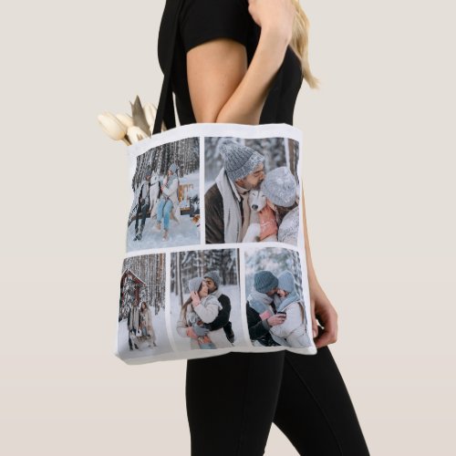 Personalized Five Photo Collage Tote Bag