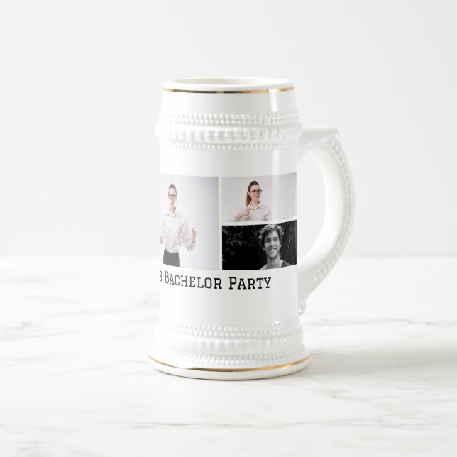Personalized Five Photo Custom Text Bachelor Party Beer Stein (Front Right)