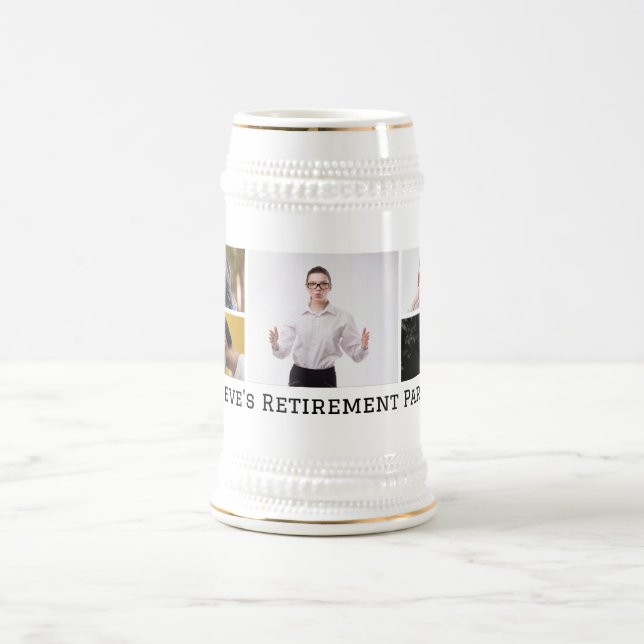 Personalized Five Photo Custom Text Retirement Beer Stein (Center)
