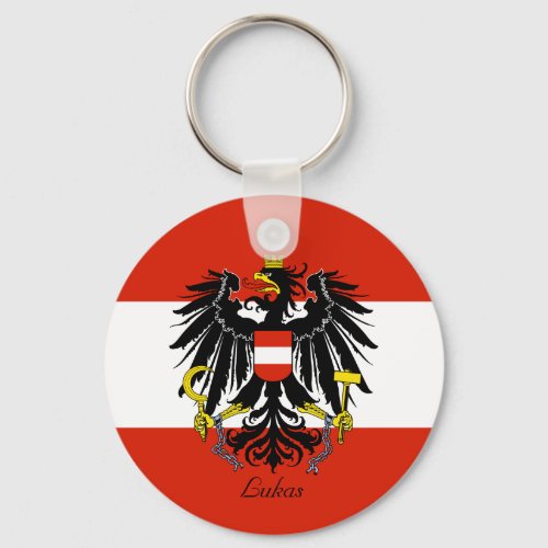 Personalized Flag of Austria with Coat of Arms Keychain
