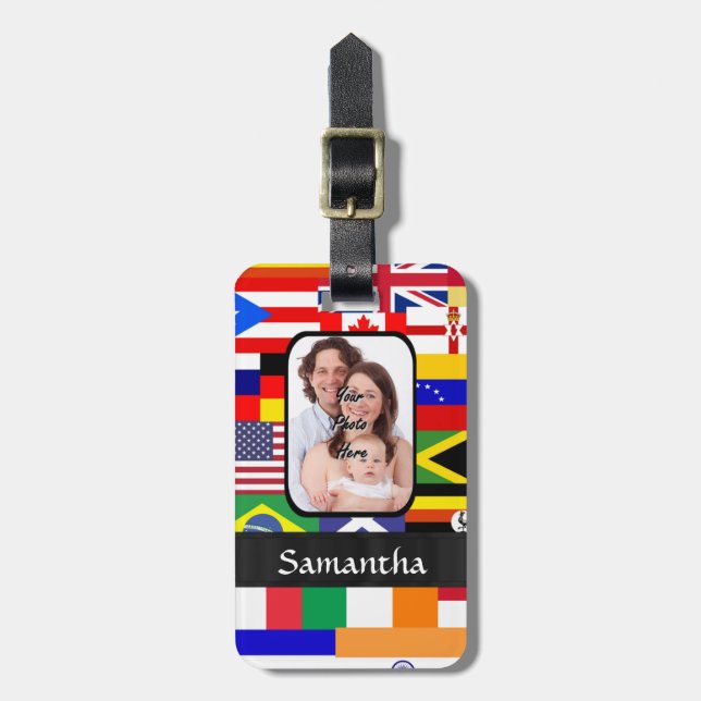 Personalized flags of the world luggage tag (Front Vertical)