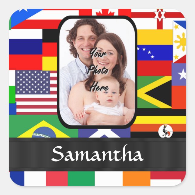 Personalized flags of the world square sticker (Front)