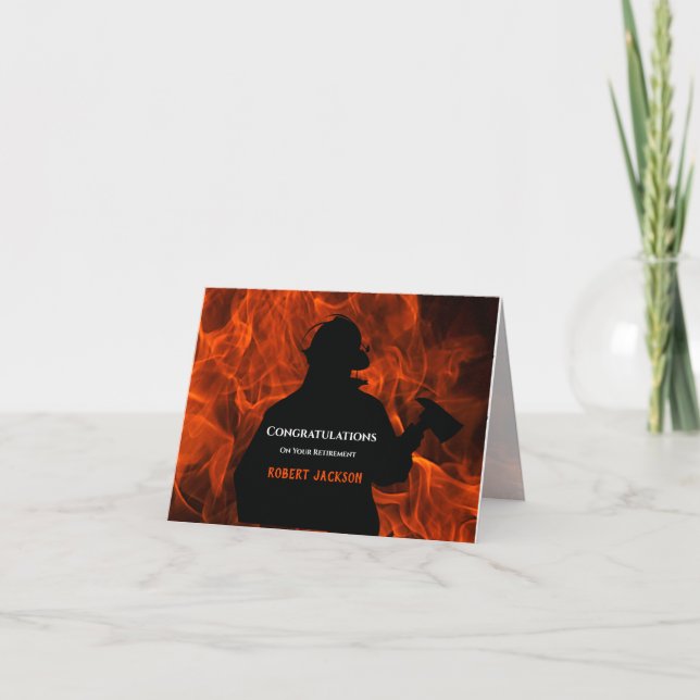 Personalized Flame Firefighter Retirement   Letterpress Thank You Card (Front)