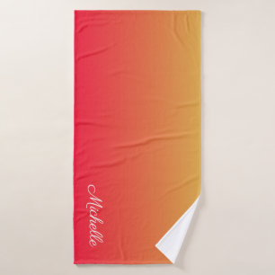 Personalized flame red and yellow ombre bath towel