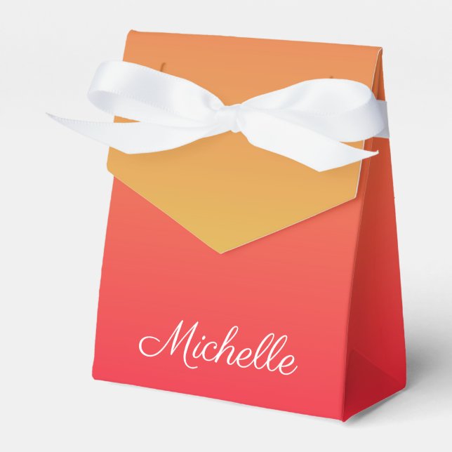Personalized flame red and yellow ombre favor boxes (Front Side)
