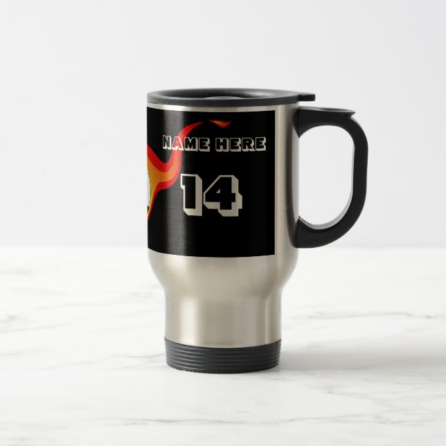 Personalized Flame Soccer Tumbler Travel Mug (Right)