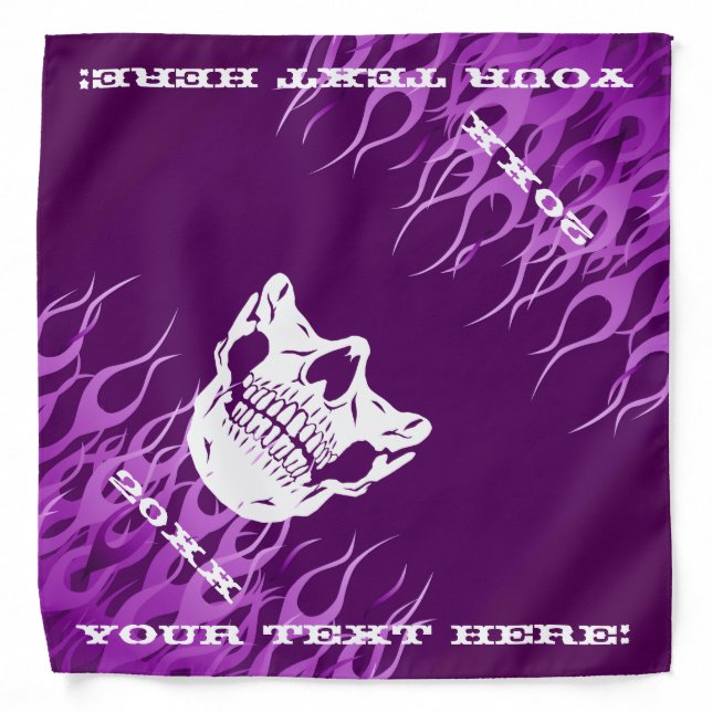 Personalized Flames Skull Half Face Mask Purple Bandana (Front)