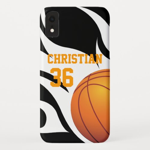 Personalized Flaming Basketball BW iPhone XR Case