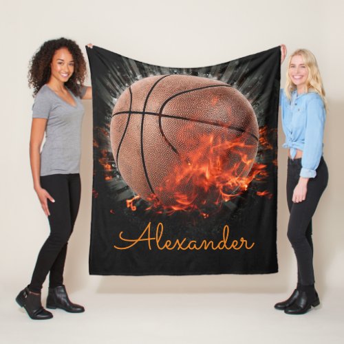 Personalized Flaming Basketball Fleece Blanket