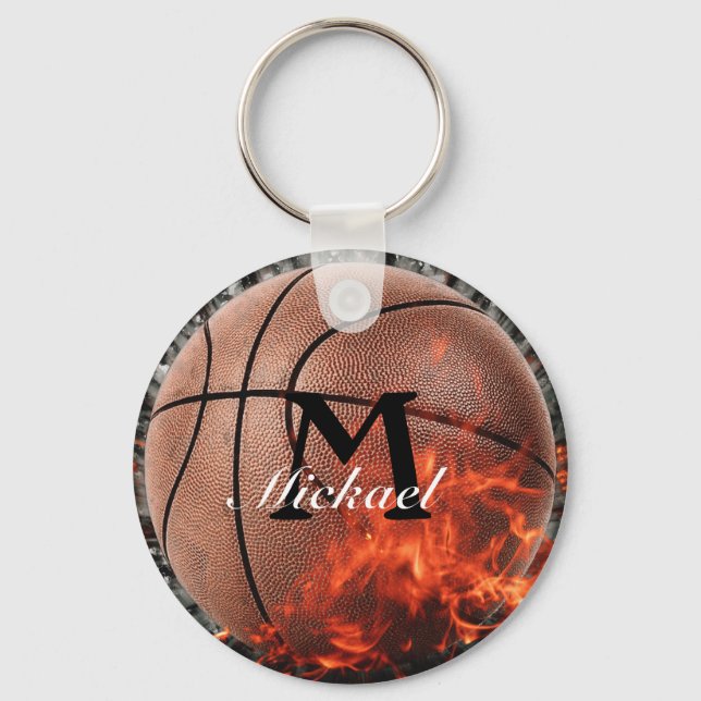 Personalized Flaming Basketball Keychain (Front)