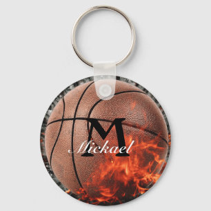 Personalized Flaming Basketball Keychain
