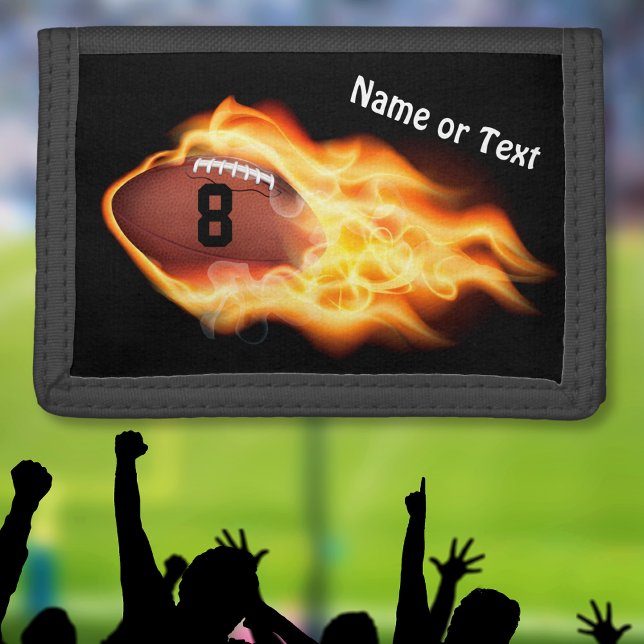 Personalized Flaming Football Wallets for Men, Boy (Personalized, Football Wallet. Cheap football gifts. Gift ideas for football players. Football Team.)