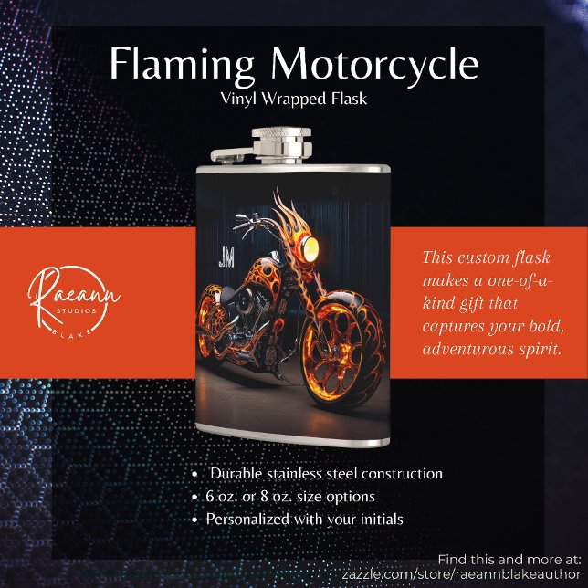 Personalized Flaming Motorcycle Vinyl Wrapped  Flask (Creator Uploaded)