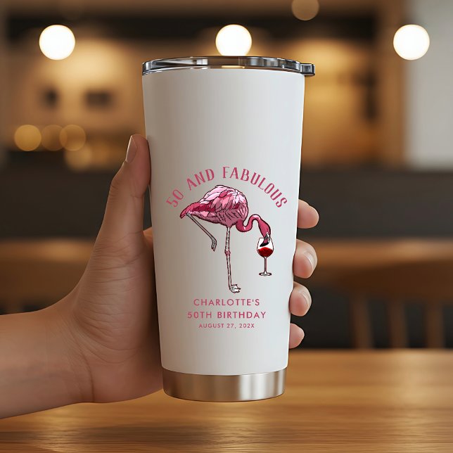 Personalized Flamingo 50th Birthday Novelty Swag Insulated Tumbler (Personalized Flamingo 50th Birthday Novelty Swag Insulated Tumbler)