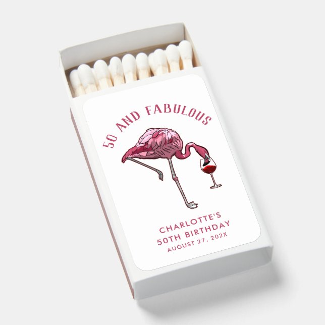 Personalized Flamingo 50th Birthday Novelty Swag Matchboxes (Front Open)