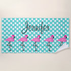 Personalized Flamingo and Polka Dot Beach Towel