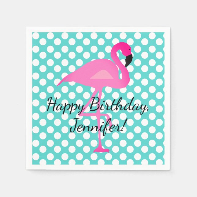 Personalized Flamingo and Polka Dot Paper Napkin (Front)