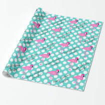 Personalized Flamingo and Polka Dot Wrapping Paper
