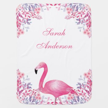 Personalized Flamingo Baby Receiving Blanket by OS_Designs at Zazzle
