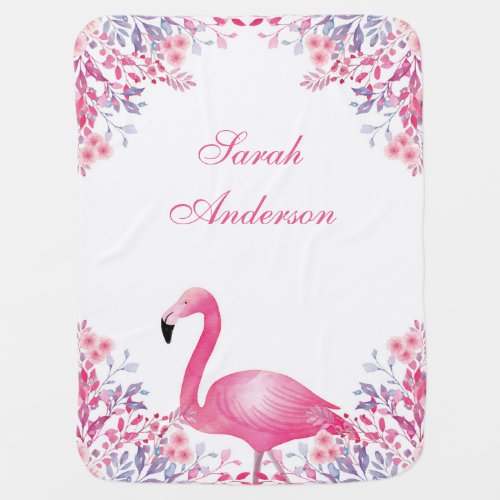Personalized Flamingo Baby Receiving Blanket