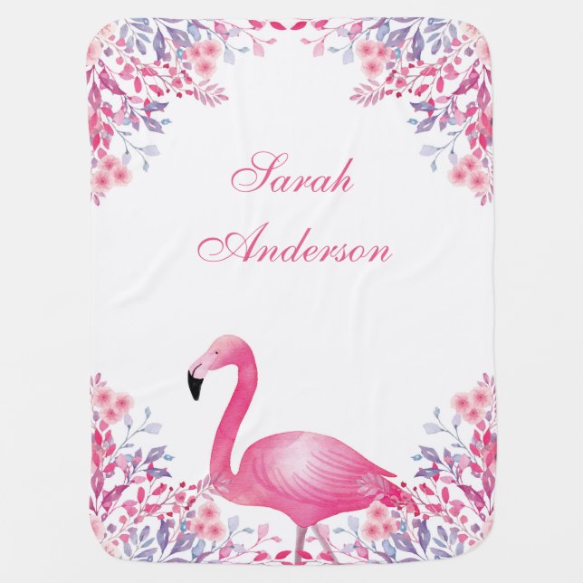 Personalized Flamingo Baby Receiving Blanket (Front)