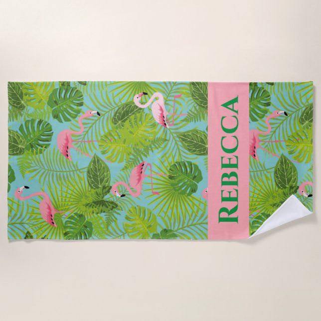 Personalized Flamingo Beach Towel (Front)