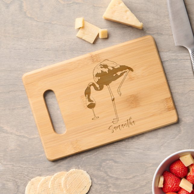 Personalized Flamingo Bridal Shower Script Engraved Cutting Board (Cheese)