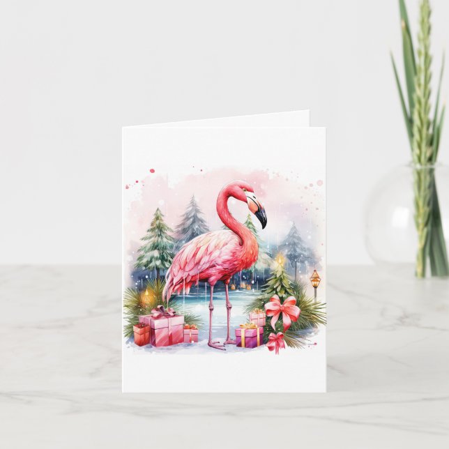 Personalized Flamingo Christmas Greeting Card (Front)