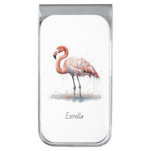 Personalized Flamingo Coastal Style Silver Finish Money Clip