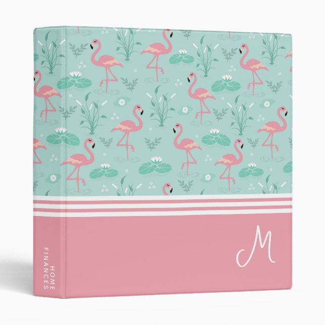 Personalized Flamingo Gift Monogram 3 Ring Binder (Front/Spine)