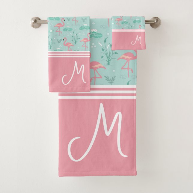 Personalized Flamingo Gift Monogram  Bath Towel Set (Insitu)