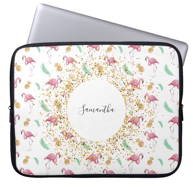 Personalized Flamingo Gold Pineapple Laptop Case (Front)