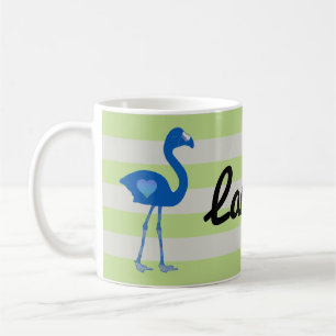 Personalized Flamingo Hearts Mug (Blue-Neon)