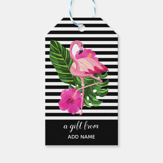 Personalized Flamingo Striped Gift Tag (Front)