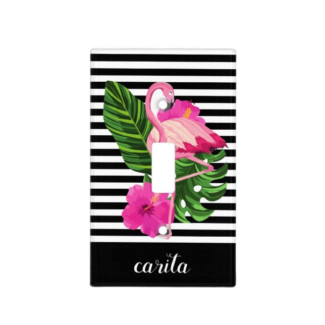 Personalized Flamingo Striped Light Switch Cover (Front)