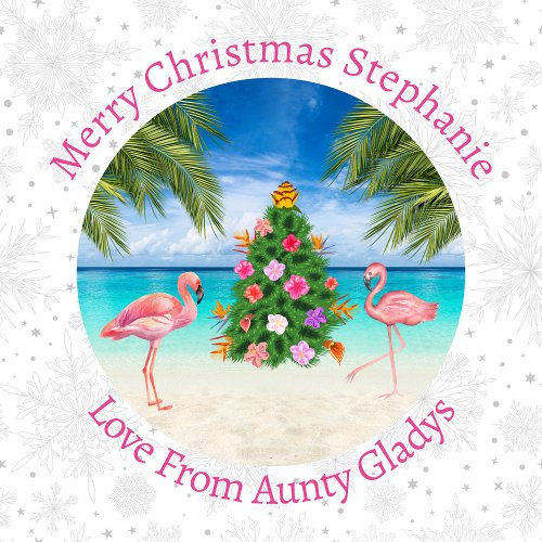 Personalized Flamingo Tropical Christmas Tree Wrapping Paper