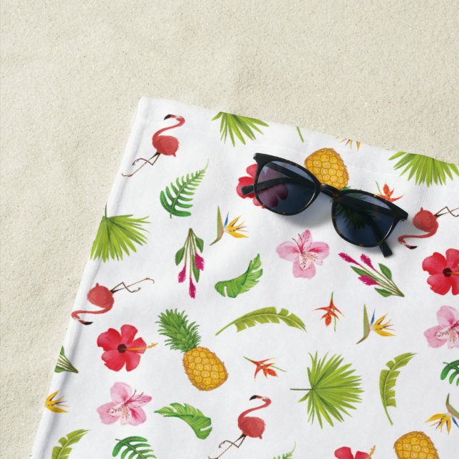 Personalized Flamingo Tropics Coastal Seaside Beach Towel (In Situ)