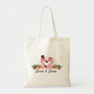Personalized Flamingo Wedding Couple Tropical Gift Tote Bag