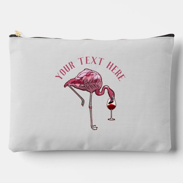 Personalized Flamingo Wine Drinker Novelty Accessory Pouch (Front)