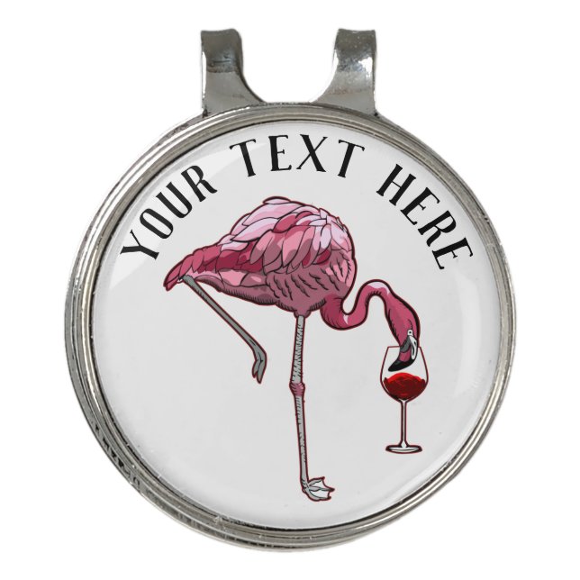 Personalized Flamingo Wine Drinker Novelty Gifts Golf Hat Clip (Front)