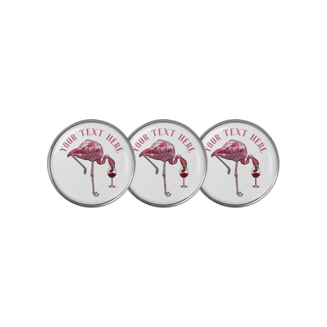 Personalized Flamingo Wine Drinker Novelty Golf Ball Marker (3 Up)